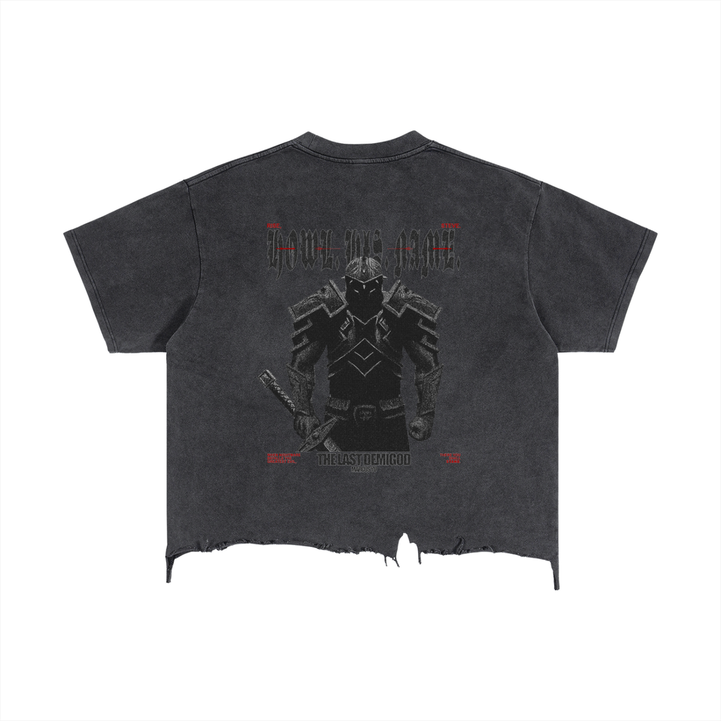 The Demigod Vintage Wash Boxy Distressed Hem T-Shirt
