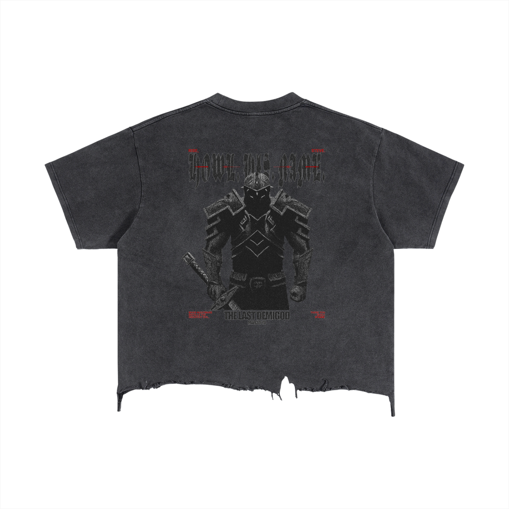 The Demigod Vintage Wash Boxy Distressed Hem T-Shirt